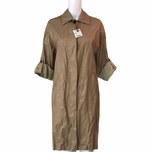 NWT ZARA Metallic Mid Length Trench Coat - Picture 3 of 13
